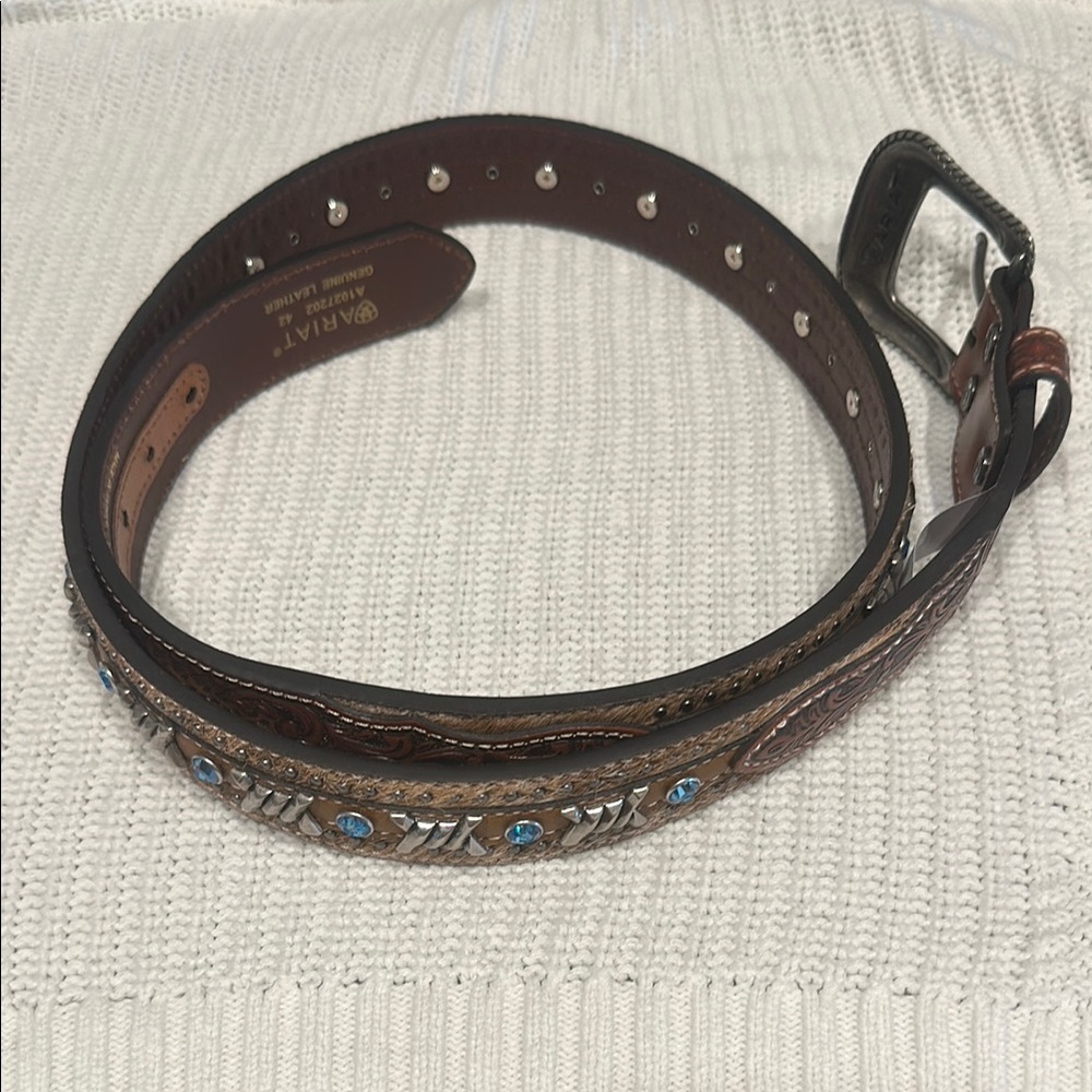 Ariat Brown and Blue Leather Belt with Western Details